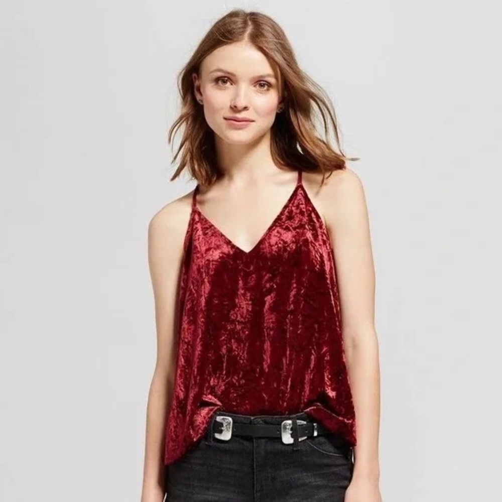 Mossimo Red Velvet Tank Top Fall Shirt Size Small